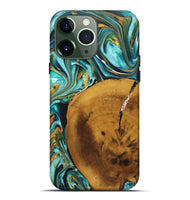 iPhone 13 Pro Max Wood+Resin Live Edge Phone Case - Gregory (Teal & Gold, 722242)