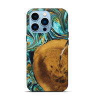 iPhone 14 Pro Wood+Resin Live Edge Phone Case - Gregory (Teal & Gold, 722242)