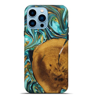 iPhone 14 Pro Max Wood+Resin Live Edge Phone Case - Gregory (Teal & Gold, 722242)