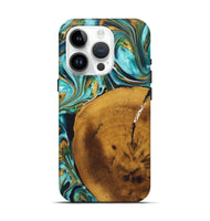 iPhone 15 Pro Wood+Resin Live Edge Phone Case - Gregory (Teal & Gold, 722242)