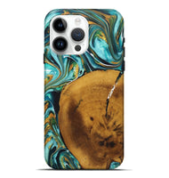 iPhone 15 Pro Max Wood+Resin Live Edge Phone Case - Gregory (Teal & Gold, 722242)