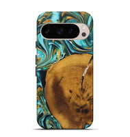 Pixel 9 Pro Wood+Resin Live Edge Phone Case - Gregory (Teal & Gold, 722242)