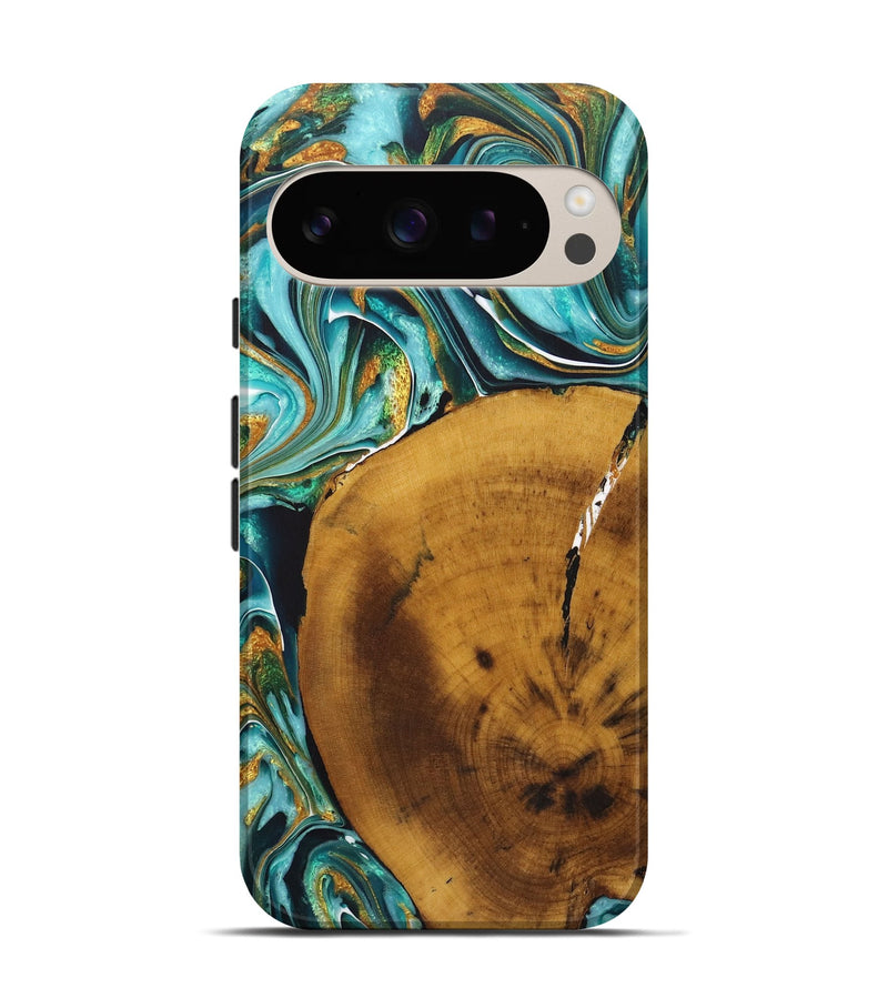 Pixel 9 Pro Wood+Resin Live Edge Phone Case - Gregory (Teal & Gold, 722242)