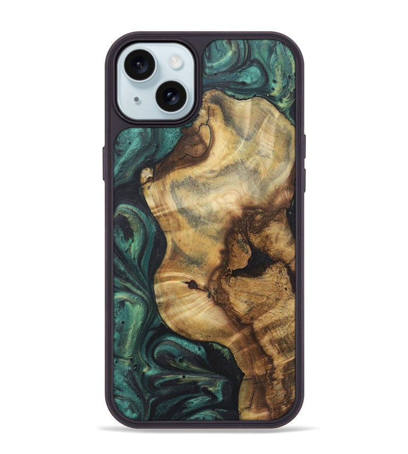 iPhone 15 Plus Wood+Resin Phone Case - Zachariah (Green, 722269)