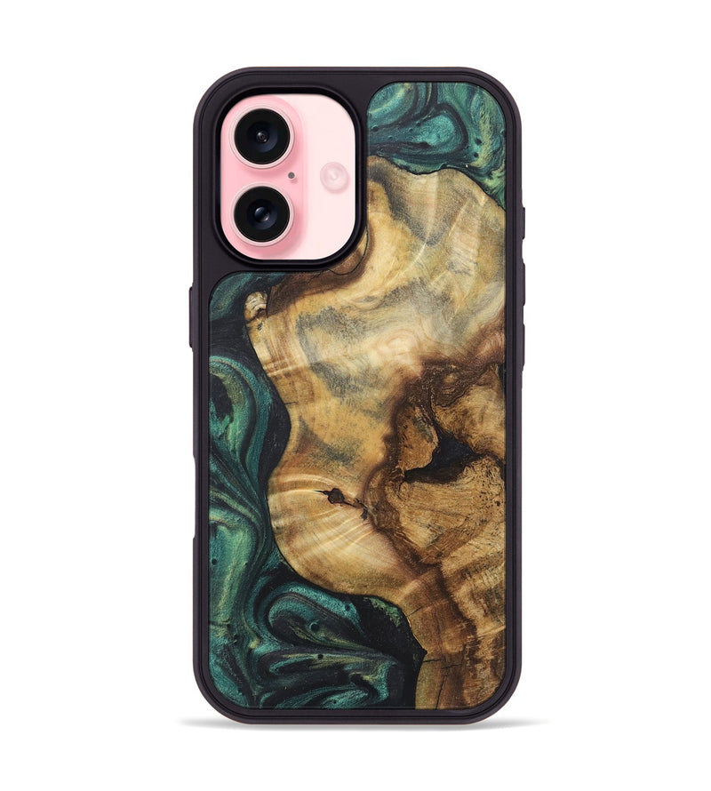 iPhone 16 Wood+Resin Phone Case - Zachariah (Green, 722269)