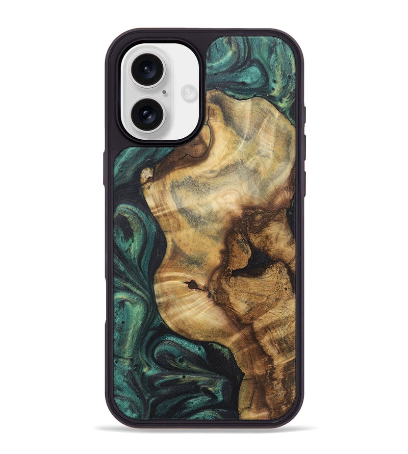 iPhone 16 Plus Wood+Resin Phone Case - Zachariah (Green, 722269)