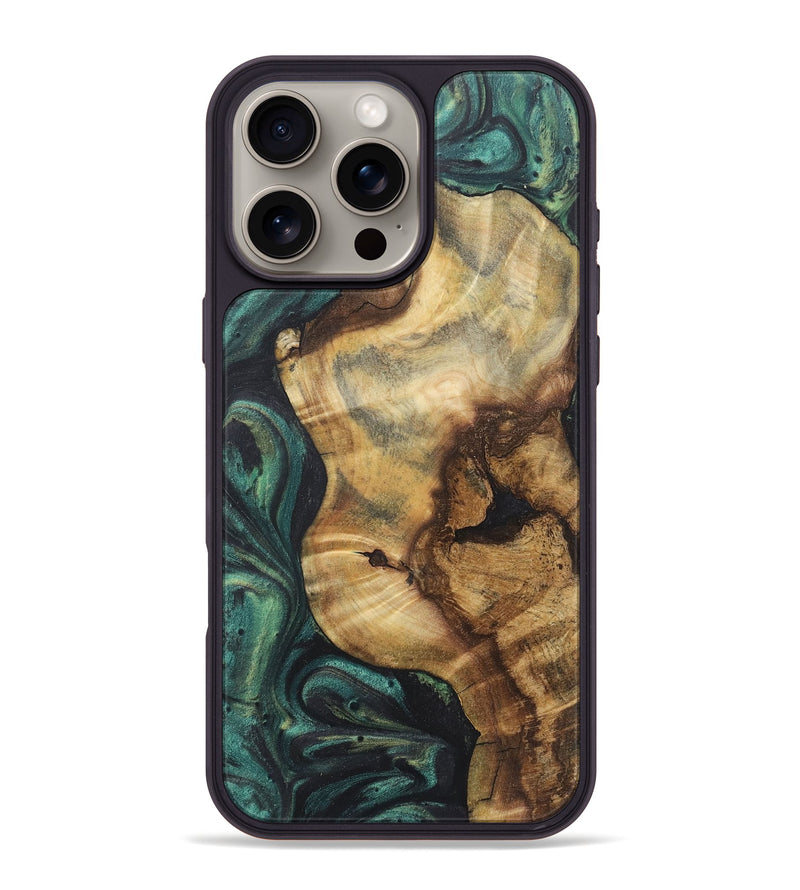 iPhone 16 Pro Max Wood+Resin Phone Case - Zachariah (Green, 722269)