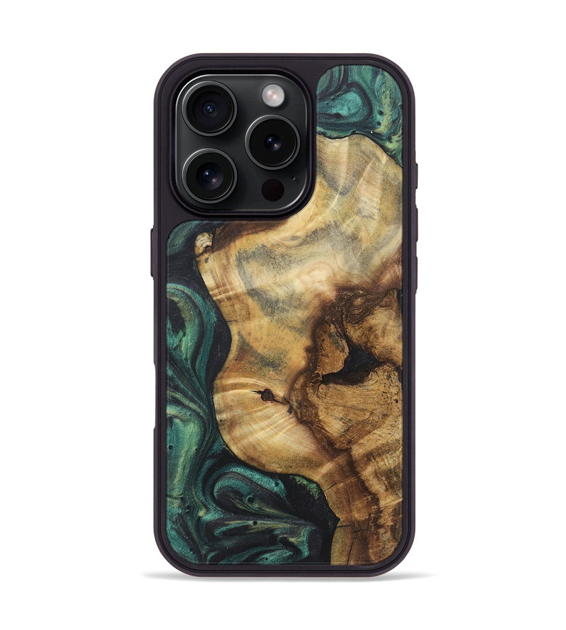 iPhone 16 Pro Wood+Resin Phone Case - Zachariah (Green, 722269)