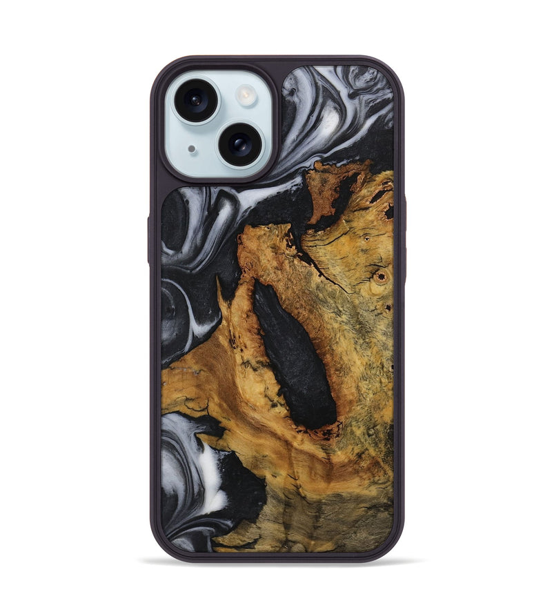 iPhone 15 Wood+Resin Phone Case - Melissa (Black & White, 722304)