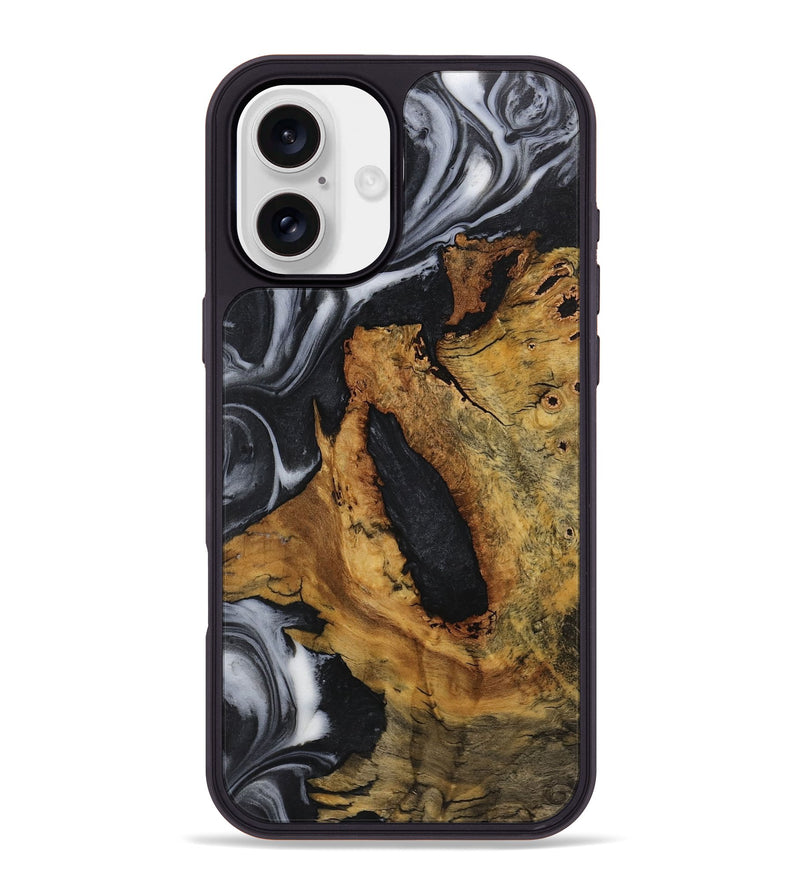 iPhone 16 Plus Wood+Resin Phone Case - Melissa (Black & White, 722304)