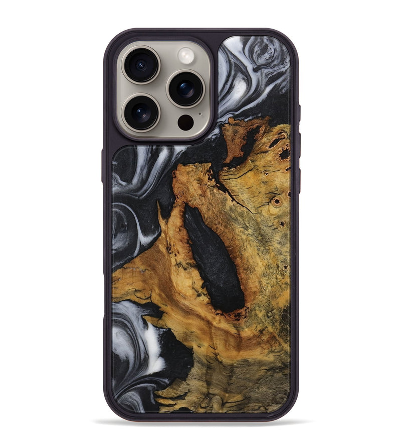 iPhone 16 Pro Max Wood+Resin Phone Case - Melissa (Black & White, 722304)