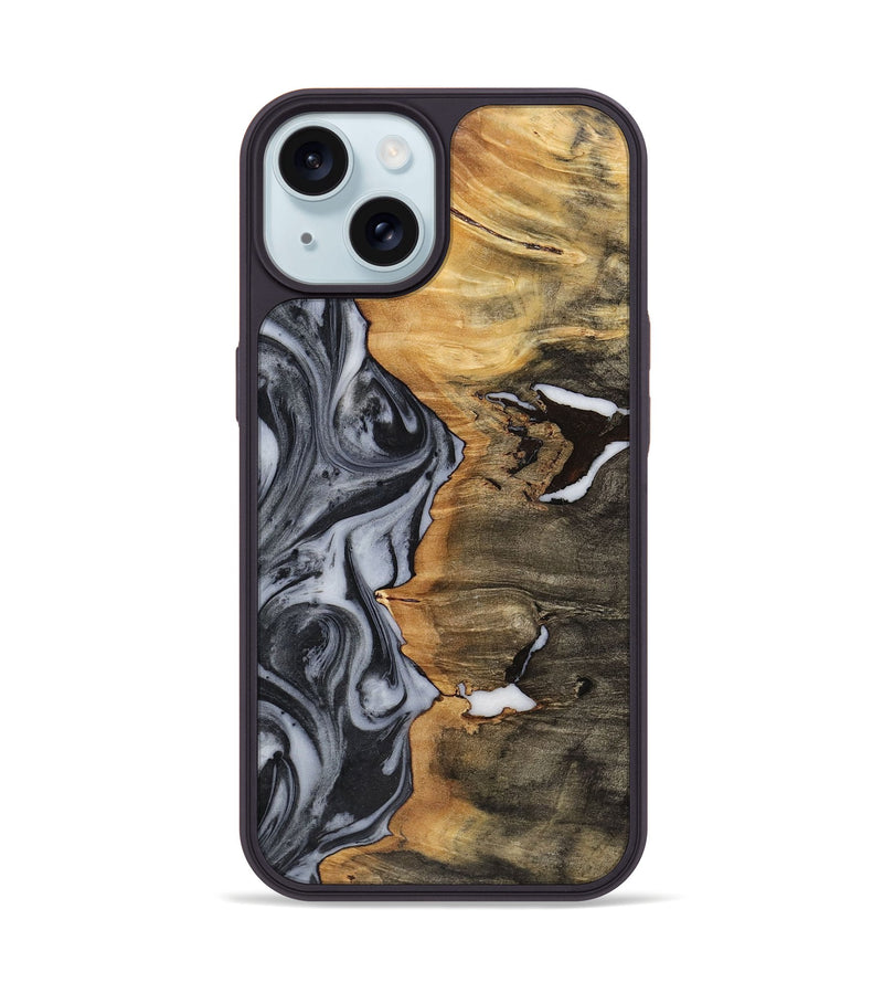 iPhone 15 Wood+Resin Phone Case - Judith (Black & White, 722305)