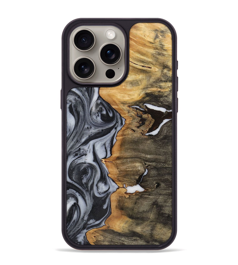 iPhone 15 Pro Max Wood+Resin Phone Case - Judith (Black & White, 722305)