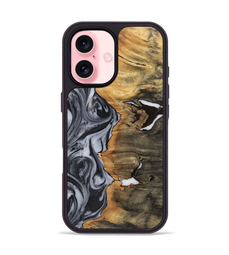 iPhone 16 Wood+Resin Phone Case - Judith (Black & White, 722305)