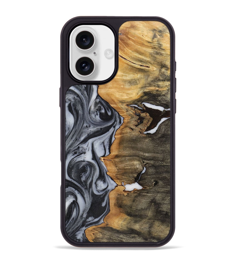 iPhone 16 Plus Wood+Resin Phone Case - Judith (Black & White, 722305)