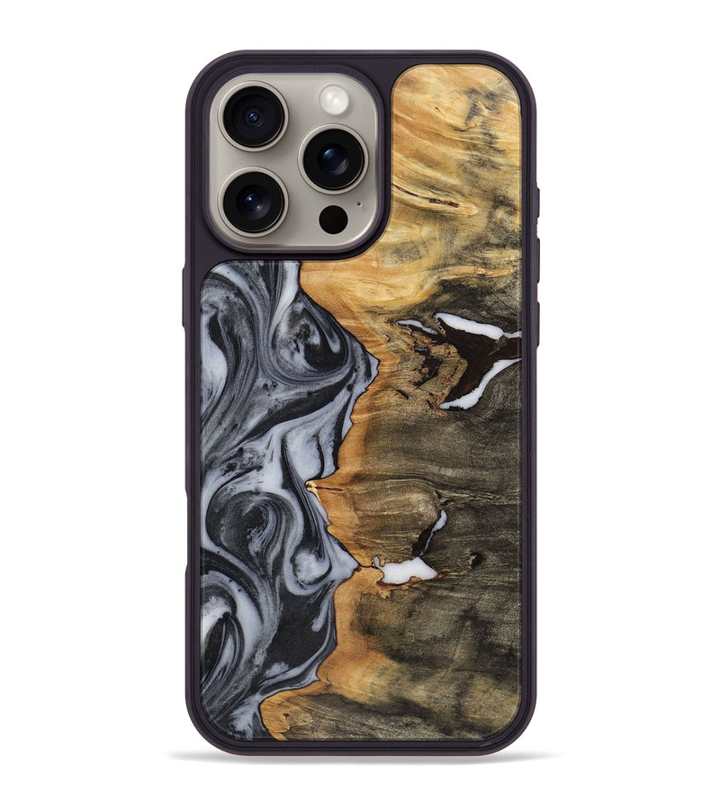 iPhone 16 Pro Max Wood+Resin Phone Case - Judith (Black & White, 722305)