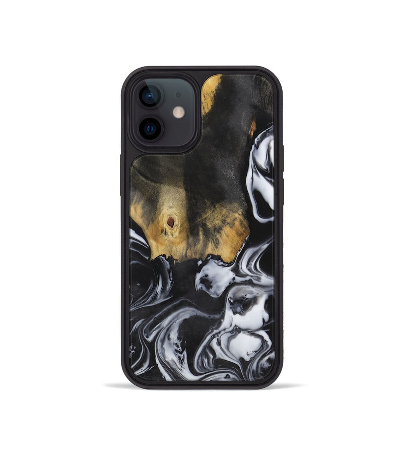 iPhone 12 mini Wood+Resin Phone Case - Ashlyn (Black & White, 722306)