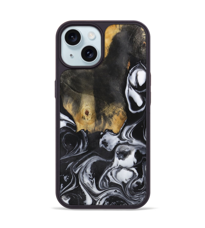 iPhone 15 Wood+Resin Phone Case - Ashlyn (Black & White, 722306)