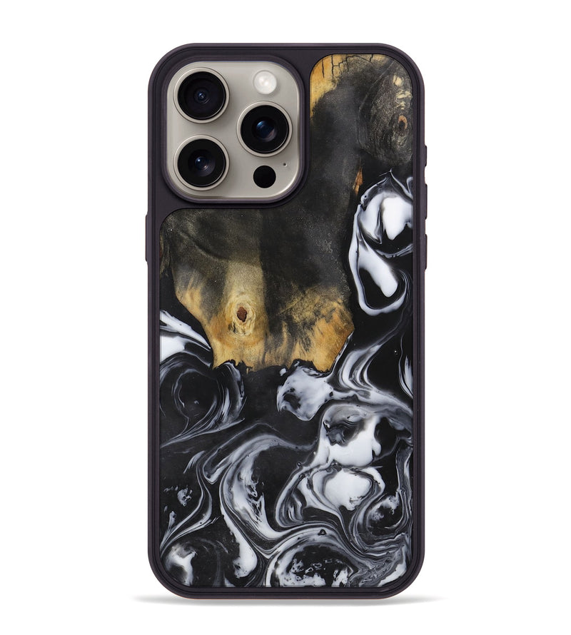 iPhone 15 Pro Max Wood+Resin Phone Case - Ashlyn (Black & White, 722306)