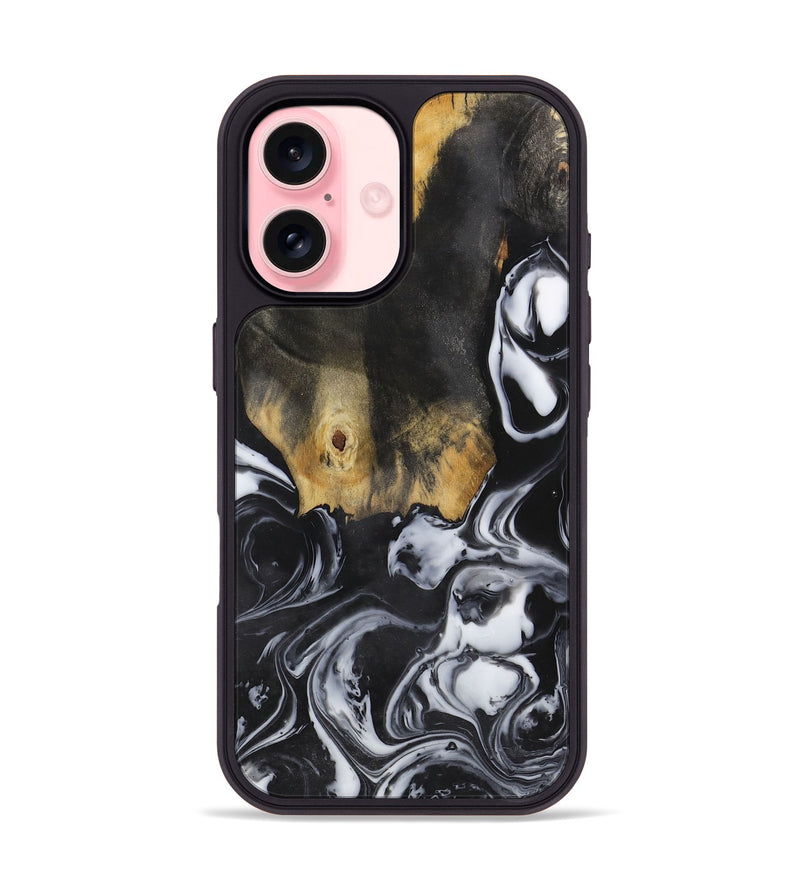 iPhone 16 Wood+Resin Phone Case - Ashlyn (Black & White, 722306)