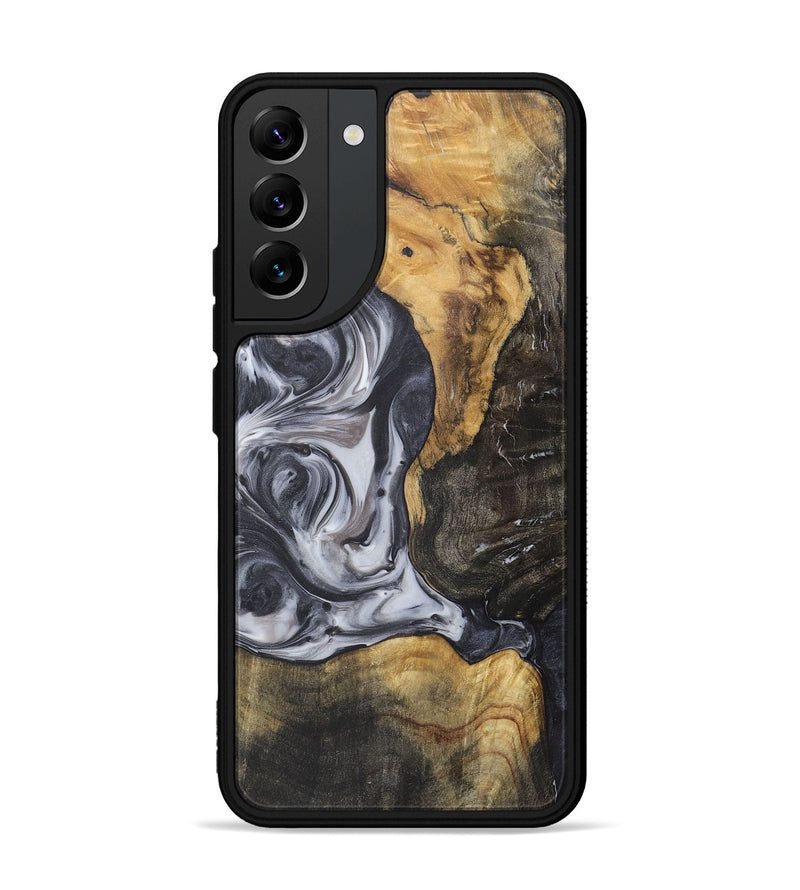 Galaxy S22 Plus Wood+Resin Phone Case - Henrietta (Black & White, 722307)