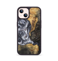 iPhone 14 Wood+Resin Phone Case - Henrietta (Black & White, 722307)