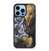 iPhone 14 Pro Max Wood+Resin Phone Case - Henrietta (Black & White, 722307)