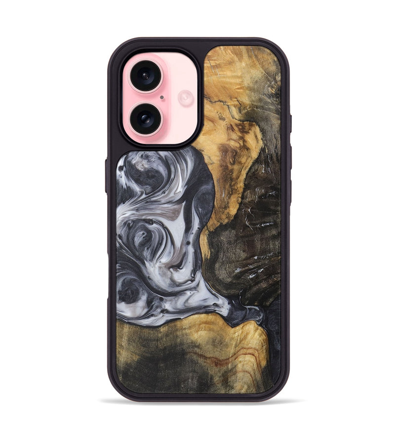 iPhone 16 Wood+Resin Phone Case - Henrietta (Black & White, 722307)