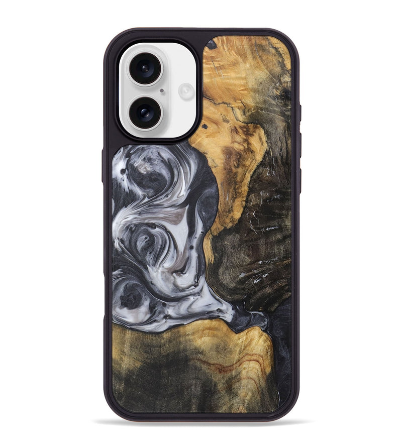 iPhone 16 Plus Wood+Resin Phone Case - Henrietta (Black & White, 722307)