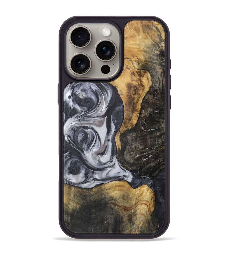 iPhone 16 Pro Max Wood+Resin Phone Case - Henrietta (Black & White, 722307)