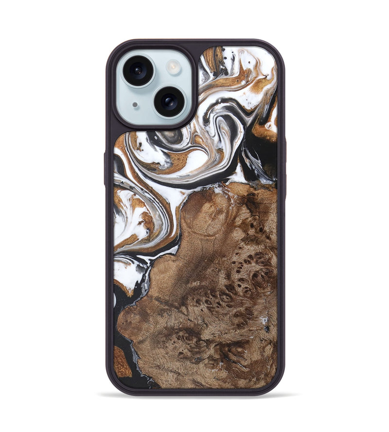 iPhone 15 Wood+Resin Phone Case - Gwen (Black & White, 722308)