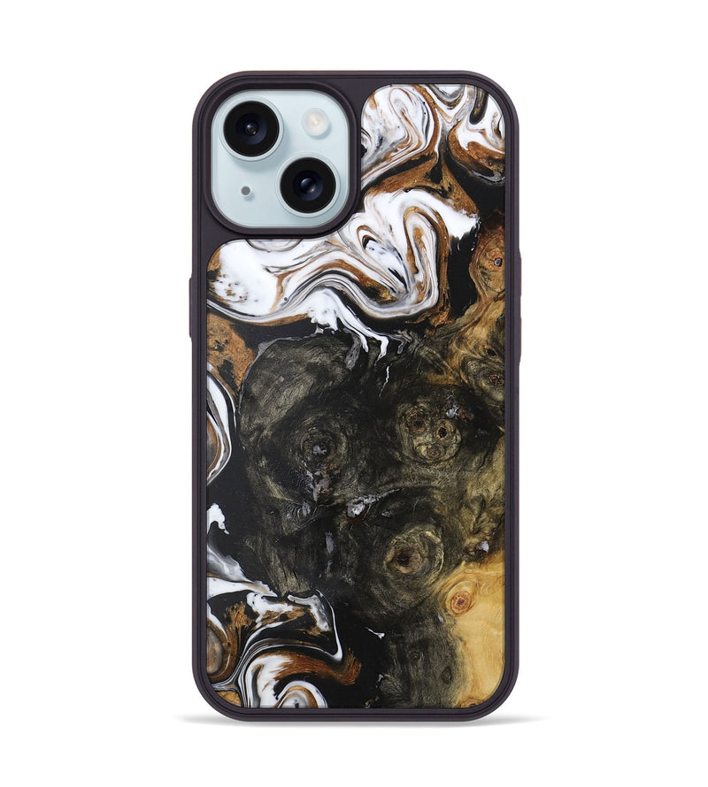 iPhone 15 Wood+Resin Phone Case - Kaden (Black & White, 722309)