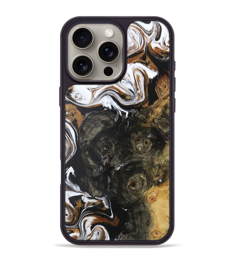 iPhone 16 Pro Max Wood+Resin Phone Case - Kaden (Black & White, 722309)