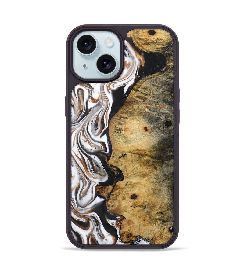 iPhone 15 Wood+Resin Phone Case - Jalen (Black & White, 722310)