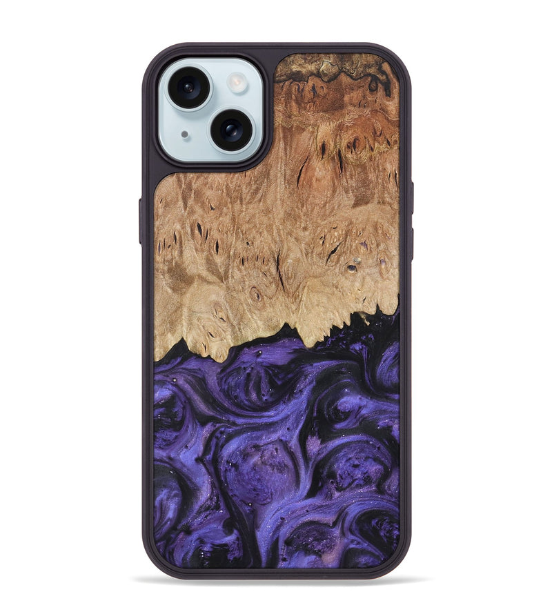 iPhone 15 Plus Wood+Resin Phone Case - Isabel (Purple, 722334)