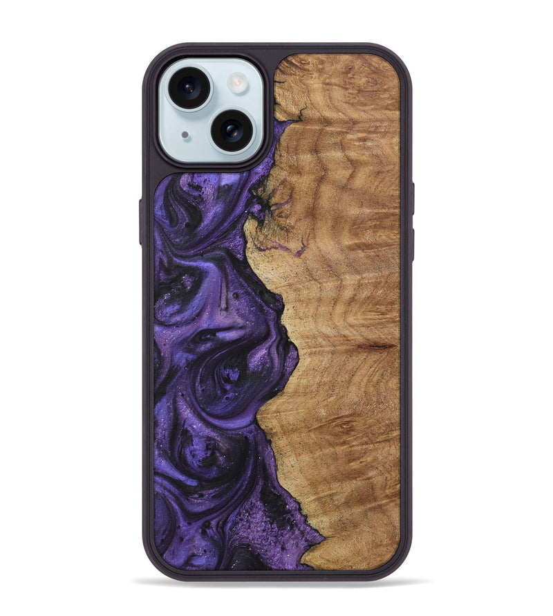 iPhone 15 Plus Wood+Resin Phone Case - Nettie (Purple, 722343)