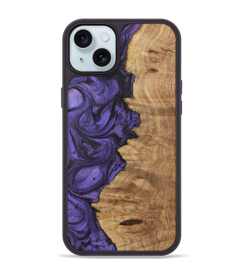 iPhone 15 Plus Wood+Resin Phone Case - Conor (Purple, 722345)