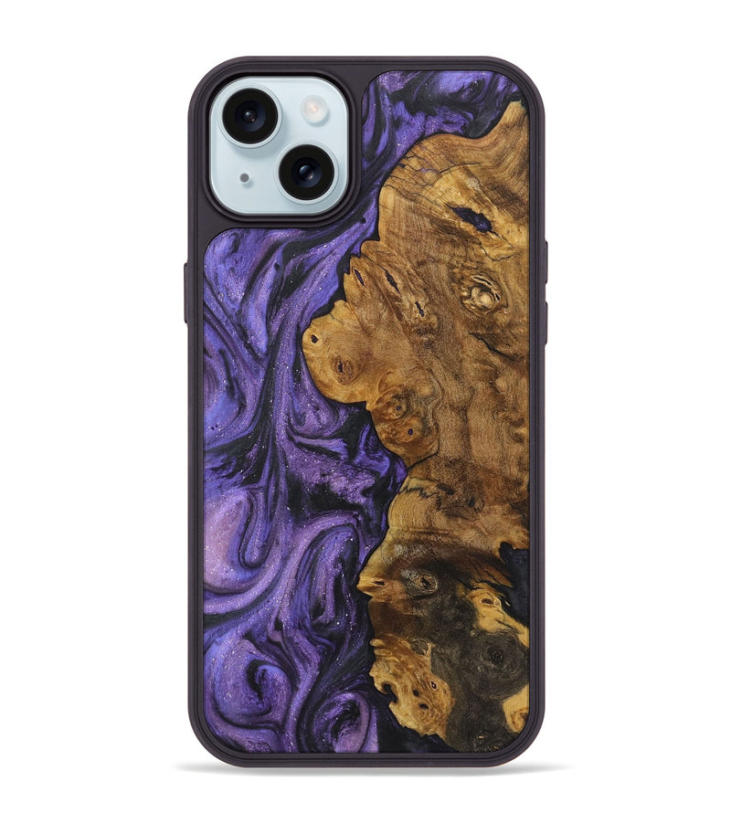 iPhone 15 Plus Wood+Resin Phone Case - Rosemarie (Purple, 722370)