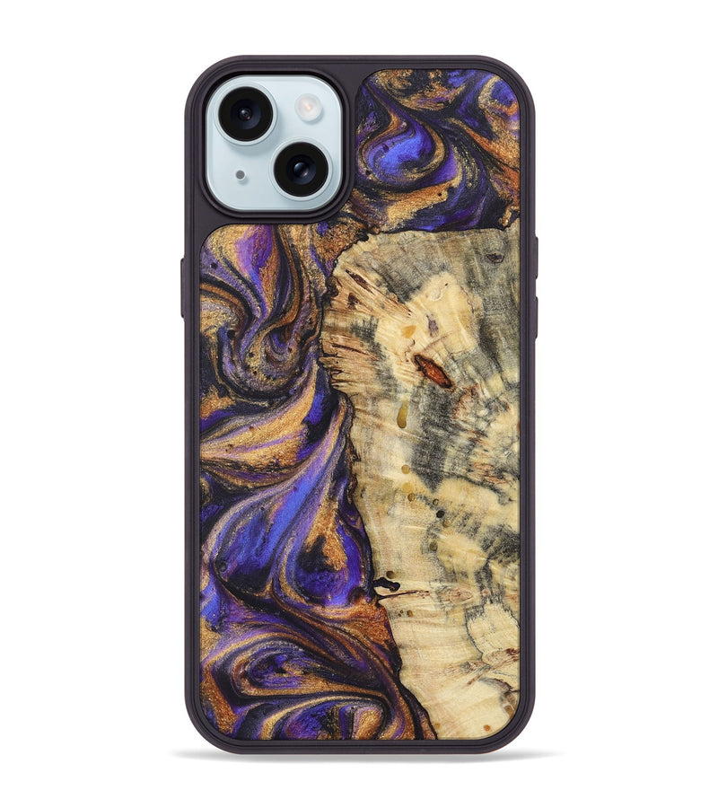 iPhone 15 Plus Wood+Resin Phone Case - Valentina (Purple, 722381)