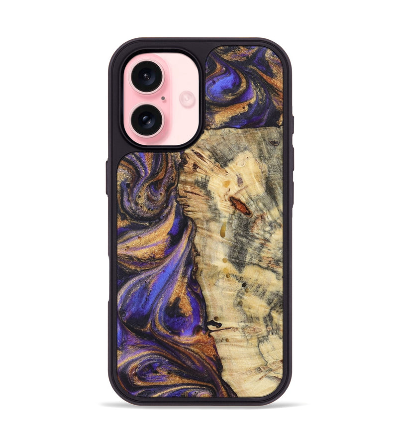 iPhone 16 Wood+Resin Phone Case - Valentina (Purple, 722381)