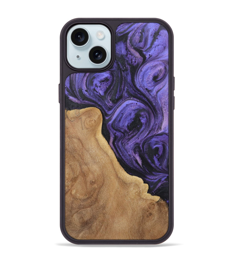 iPhone 15 Plus Wood+Resin Phone Case - Nicolette (Purple, 722386)