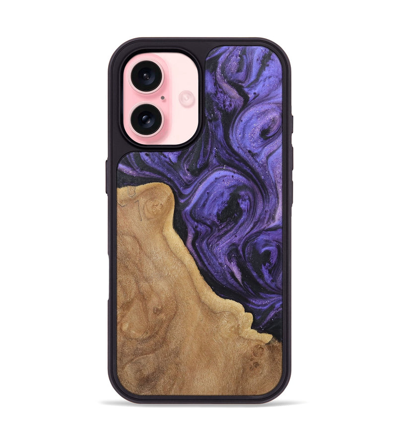 iPhone 16 Wood+Resin Phone Case - Nicolette (Purple, 722386)