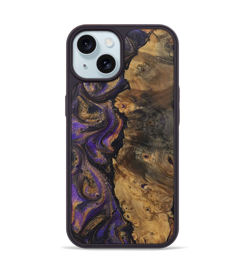 iPhone 15 Wood+Resin Phone Case - Melinda (Purple, 722393)