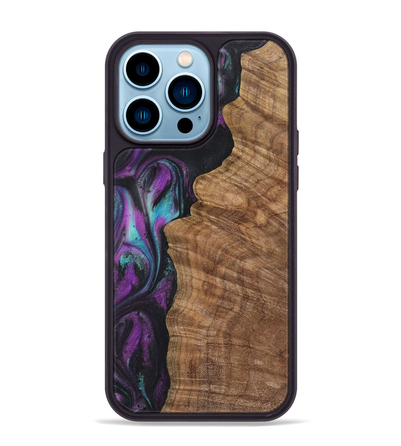 iPhone 14 Pro Max Wood+Resin Phone Case - Delbert (Purple, 722395)