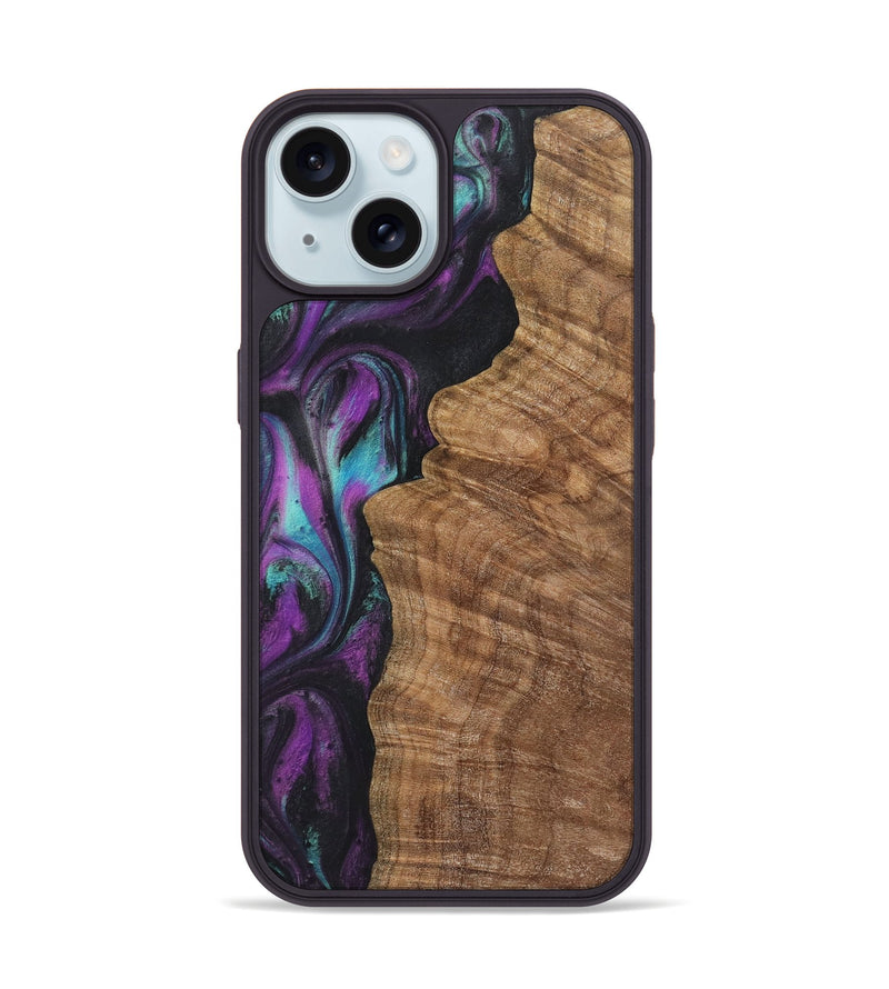 iPhone 15 Wood+Resin Phone Case - Delbert (Purple, 722395)