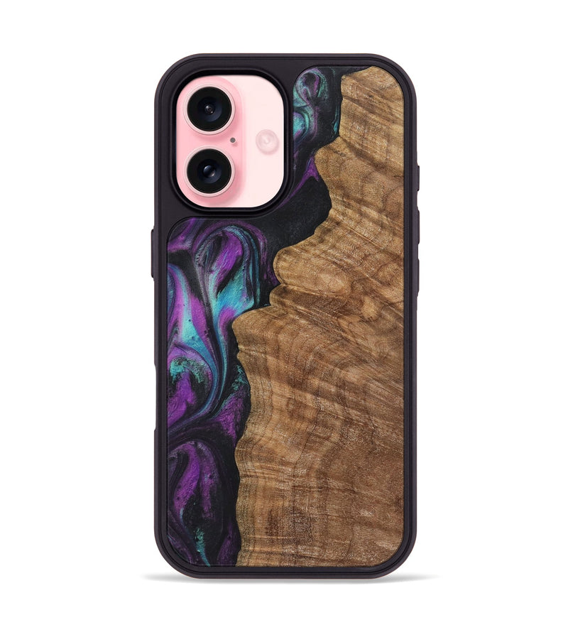 iPhone 16 Wood+Resin Phone Case - Delbert (Purple, 722395)