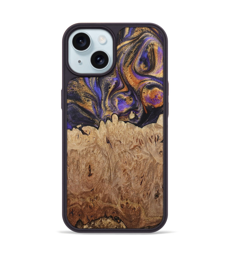 iPhone 15 Wood+Resin Phone Case - Kara (Purple, 722398)