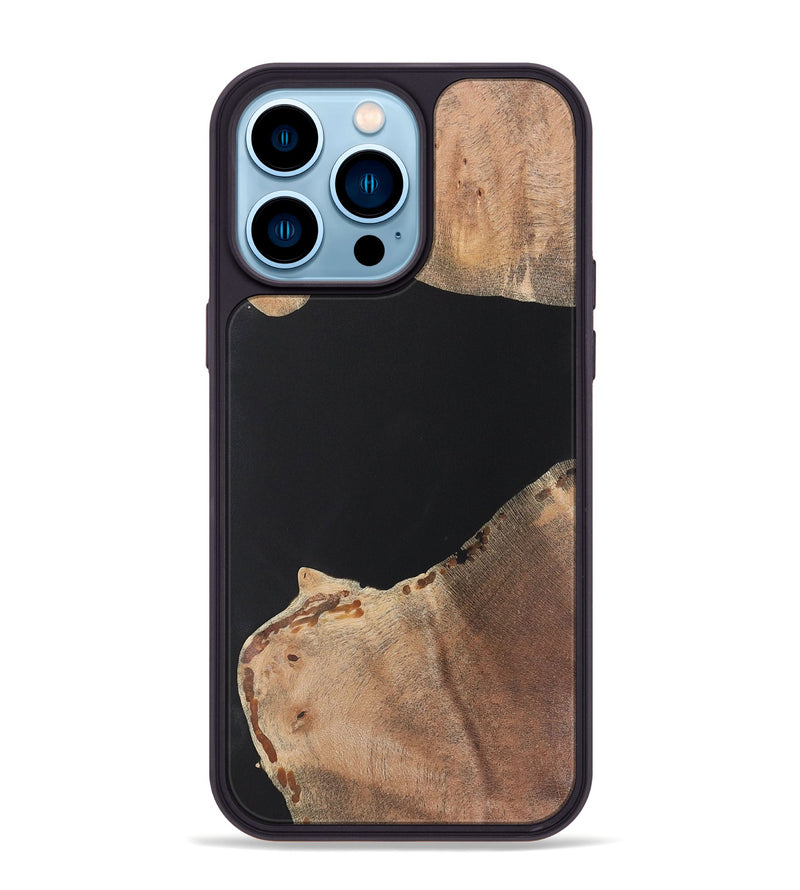 iPhone 14 Pro Max Wood+Resin Phone Case - Angie (Pure Black, 722401)