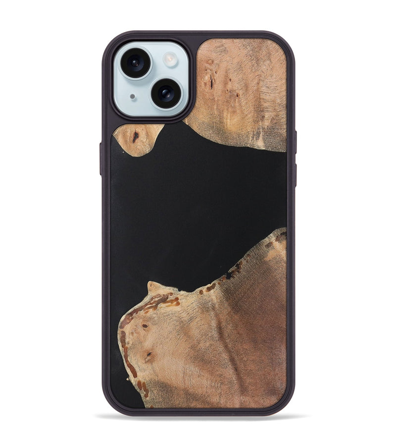 iPhone 15 Plus Wood+Resin Phone Case - Angie (Pure Black, 722401)