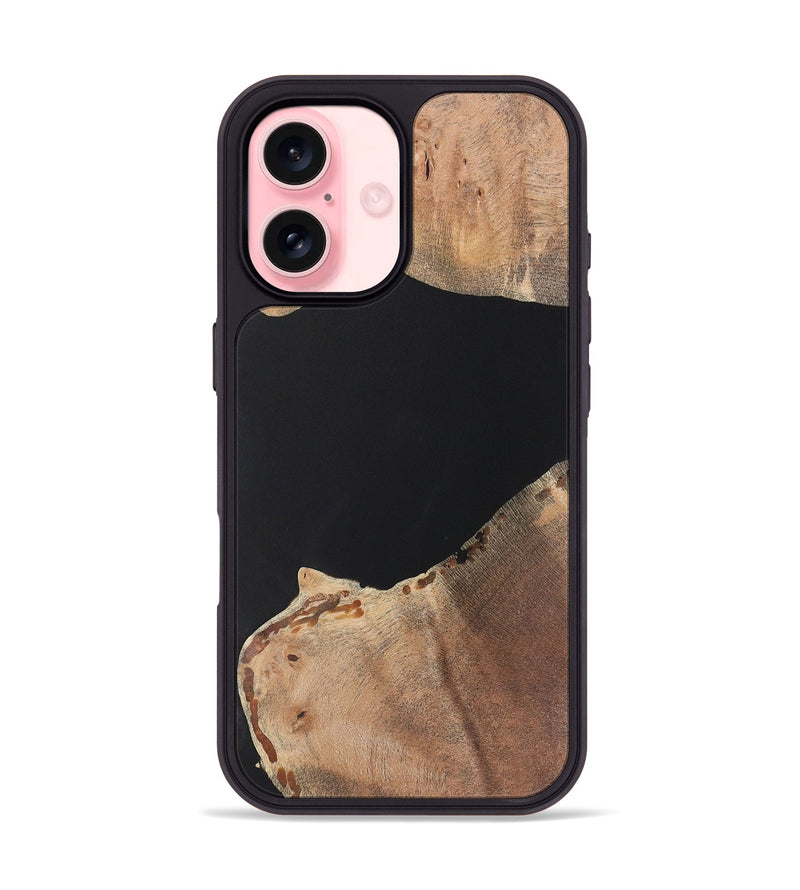 iPhone 16 Wood+Resin Phone Case - Angie (Pure Black, 722401)